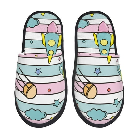 Balery Space Doodle Slient Indoor Furry Fleece Comfort House Shoes Soft Non-Slip Home Shoes Cotton slippers House Slippers-- Large