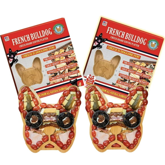 2-Pack Frenchie The French Bulldog Cheese Board, 2pcs 12" inch Natural Bamboo Cheese Boards and Charcuterie Boards, Serving Tray Aperitif Unique Women Gifts for Housewarming