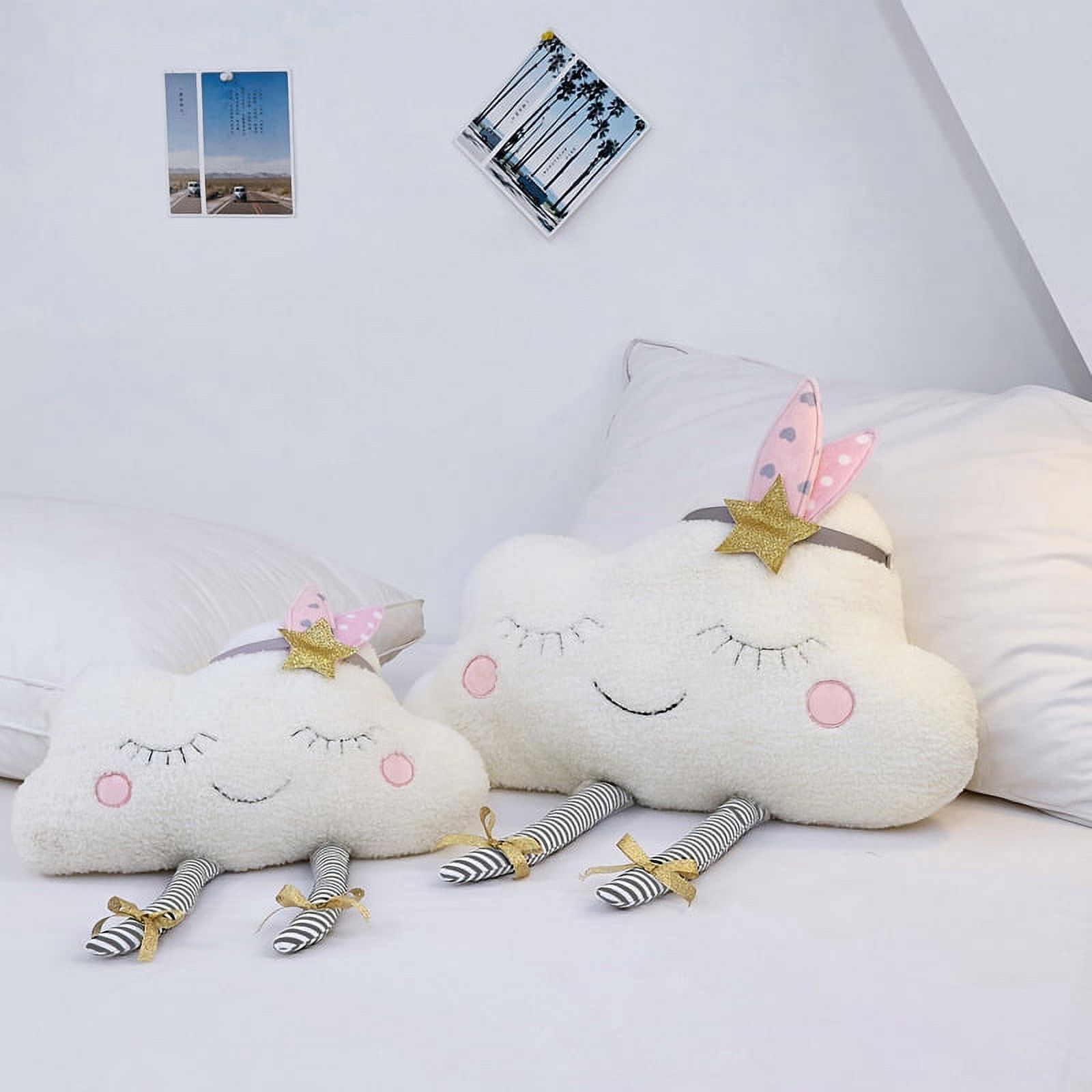 Children Cloud Cushion Soft Plush Cloud Shaped Pillow Stuffed Nursery Decor Home Decor for Bedroom Crib Party Supplies - White