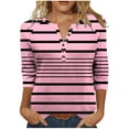 thumbnail image 3 of RongHuan Women's Striped Shirts Casual 3/4 Sleeve T-Shirt Button Up V Neck Henley Shirt Striped Pullover Blouse, 3 of 9