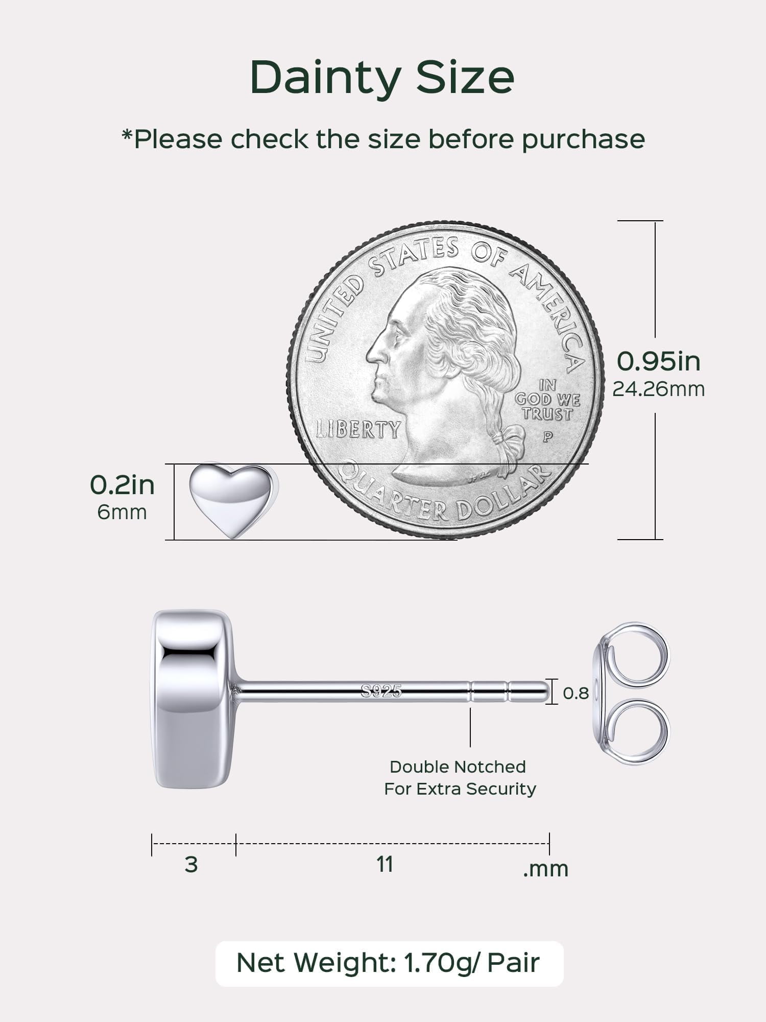 ChicSilver Valentine Day Gifts for Her Sterling Silver Heart Earrings Hypoallergenic Cute Tiny Stud Jewelry Birthday Gifts for Women Mom Girlfriend Wife