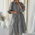 thumbnail image 1 of Robes pour Femmes Été 2024, Robe Décontractée à Manches Courtes, Col en V, Mi-Mollet, 50 % de Réduction!, 1 of 6
