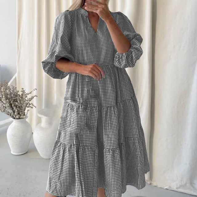 Robes pour Femmes Été 2024, Robe Décontractée à Manches Courtes, Col en V, Mi-Mollet, 50 % de Réduction!