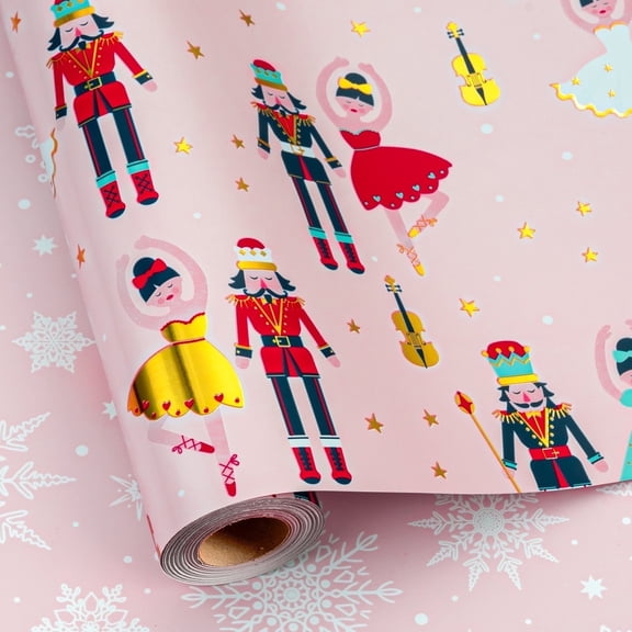 HOMERAL Christmas Wrapping Paper Roll - Pink Gift Wrap with Santa Claus, Dancing Girl, Guitar, Star - Perfect for Christmas - 17 Inch X 33 Feet