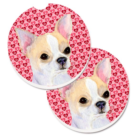 Carolines Treasures SS4474CARC Chihuahua Hearts Love and Valentines Day Portrait Set of 2 Cup Holder Car Coasters Large