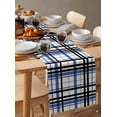 thumbnail image 6 of Black Blue Grey Plaid Burlap-Cotton Table Runner 108 Inches Long,Simple Check Stripes Lines Country Farmhouse Table Runners,Outdoor Dining Tablecloths Decor for Baby Shower Party Wedding 13x108, 6 of 9