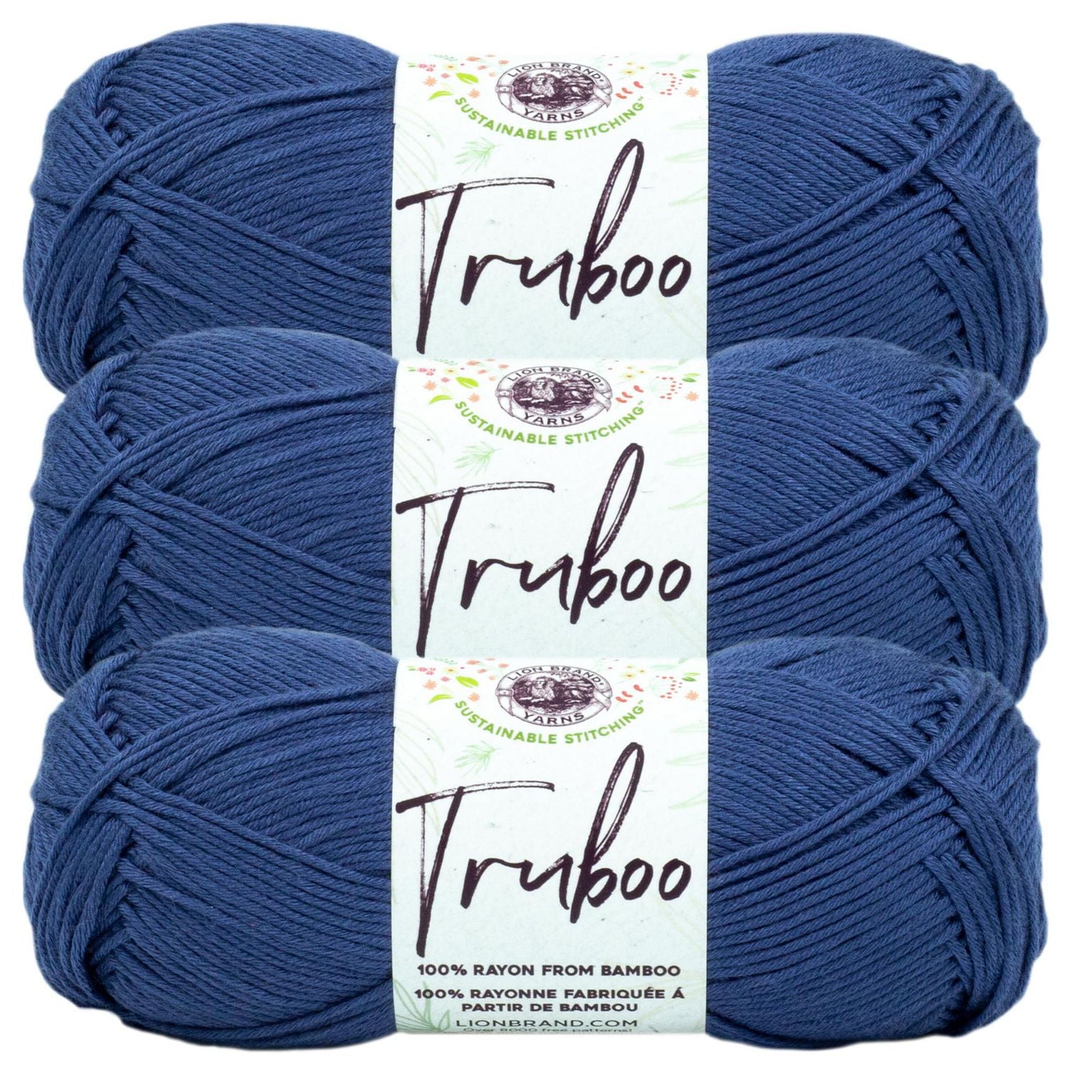Lion Brand Truboo Yarn Navy #3 Light/DK weight Bamboo yarn, 100g/ 220m, 3-Pack