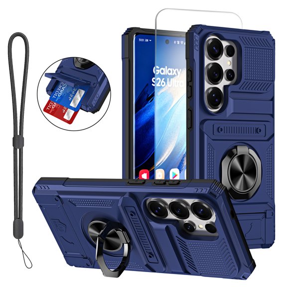 Mynvo Case for Samsung Galaxy S26 Ultra with Screen Protector and Lanyard, Heavy Duty Shockproof Phone Case with Ring Holder, Kickstand, Magnetic Car Mount Compatible Cover