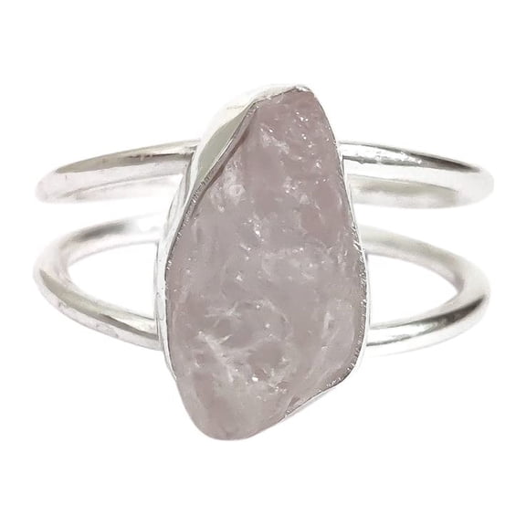 Natural Rose Quartz Ring, Rough Quartz Gemstone Ring, Birthstone, Dual Band, 925 Sterling Silver, Womens Ring, Christmas, Thanksgiving, Handmade, Statement Jewelry, Rough Gemstone Jewelry