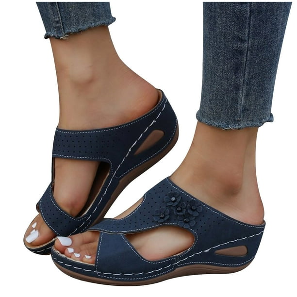 Navy sandals with arch support sale