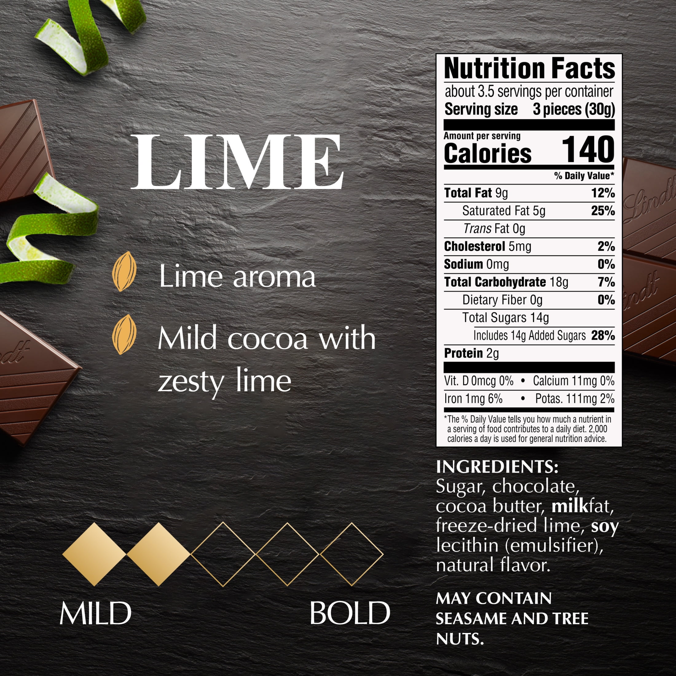 (2 pack) Lindt Excellence Lime Dark Chocolate Candy Bar, 3.5 oz. Bar