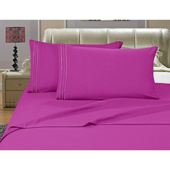 1500 Series 4-Piece Bed Sheet Sets, Deep Pockets - Wrinkle Free & Fade Resistant King, Hot Pink