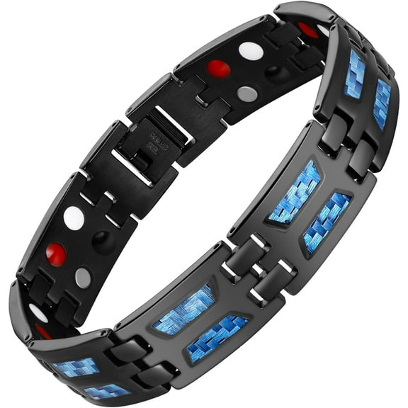 Magnetic Bracelets for Men, Stainless Steel Magnet Bracelets with Unique Blue Carbon Fiber