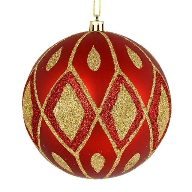Vickerman N188033D 4 in. Copper & Gold Matte Ball Ornament with Glitter Diamond Pattern 4 per Bag