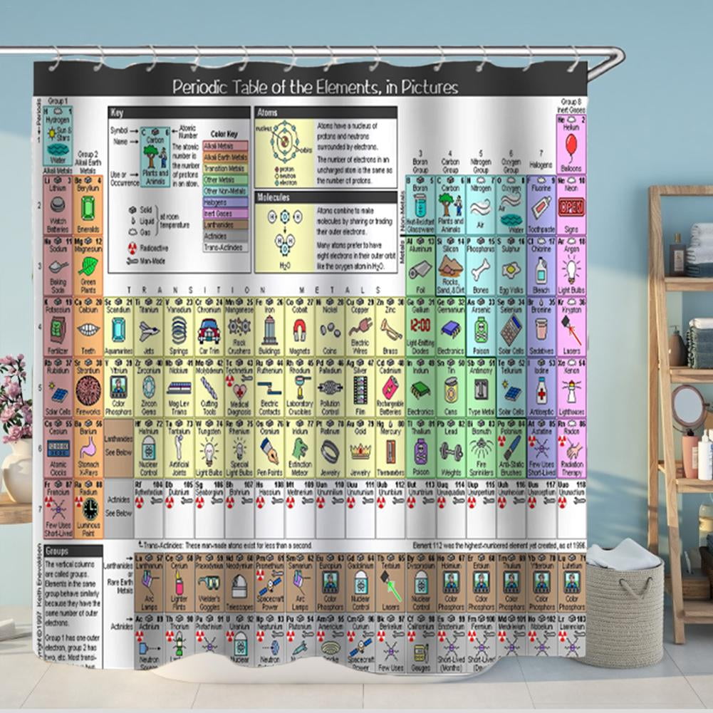 Periodic Table of the Element Waterproof Shower Curtain 12 Hooks Bathr RYT