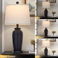 thumbnail image 2 of Cinkeda 25" Touch Control Table Lamp Set of 2, Black Sand-Textured Resin Body with Oatmeal Linen Shade, USB-A and Type-C Ports with AC Outlet, 3-Level Dimmable, E26 LED Bulb Included for Bedroom, 2 of 8