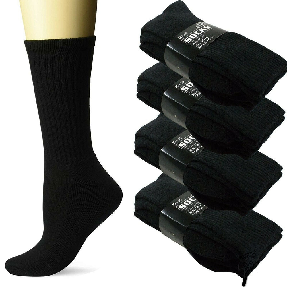 12 Pairs For Mens White Sports Athletic Work Crew Socks Cotton Size 9-11 10-13 