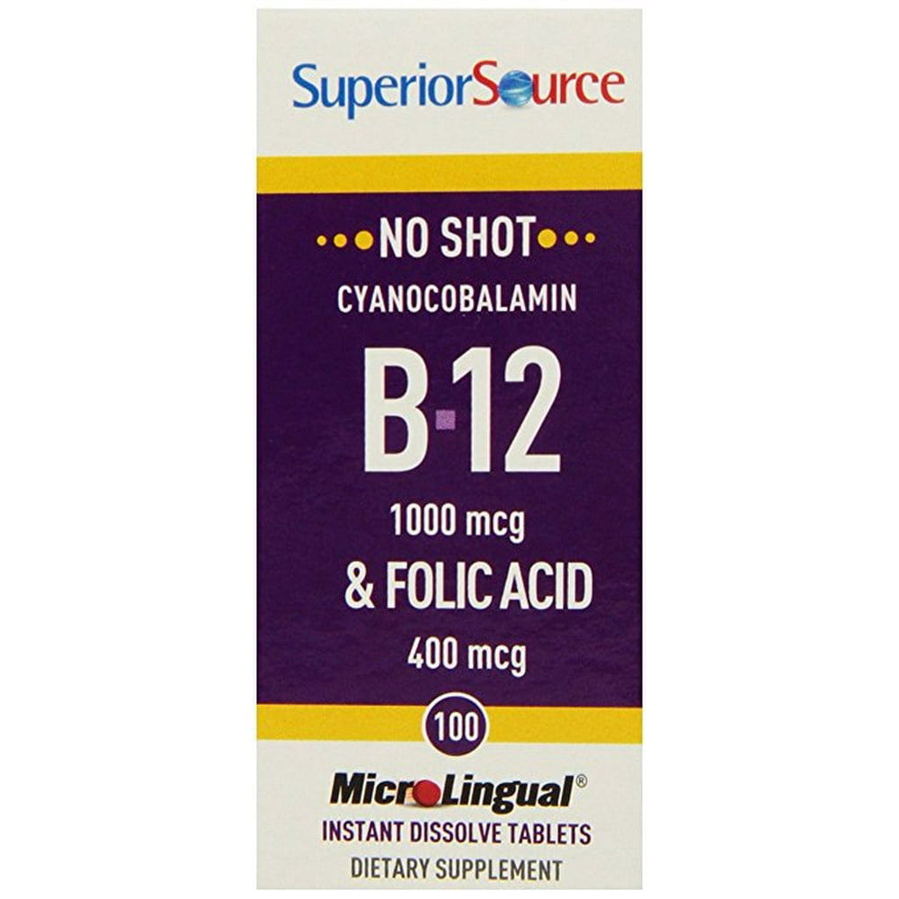 Superior Source No Shot Vitamin B12 Folic Acid 1000mcg/400 mcg 100 ct