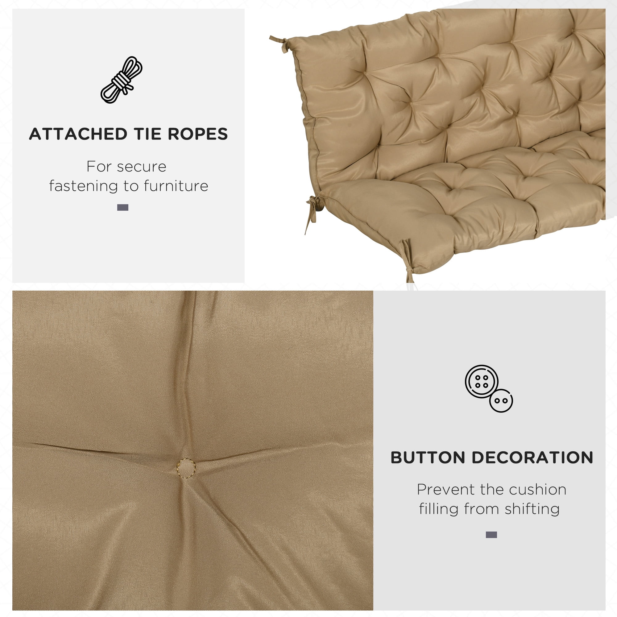 Alvantor Bench Chair Cushion 3-Seater Patio Cushions with Backrest for Swing Chair, Patio Sofa, 59" x 38" Dark Khaki