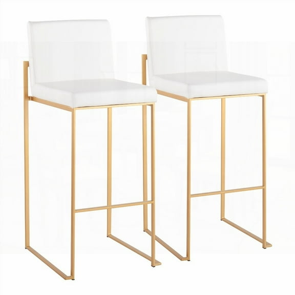 Modern Gold & White Bar Stools - Set of 2 with High Back & Comfort
