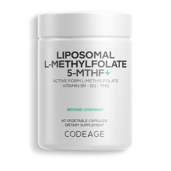 Codeage Liposomal L-Methylfolate 5-MTHF  - Active Vitamin B9, Methylcobalamin B12, Betaine TMG, B6-2-Month Supply Multivitamins - Liposomal Delivery - Bioavailable B-Vitamin Complex - 60 Capsules