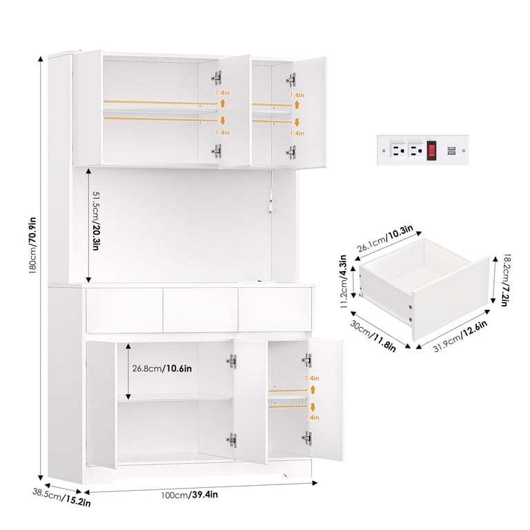 70.9" Kitchen Pantry Cabinet with Charging Station & Led Light photo 2