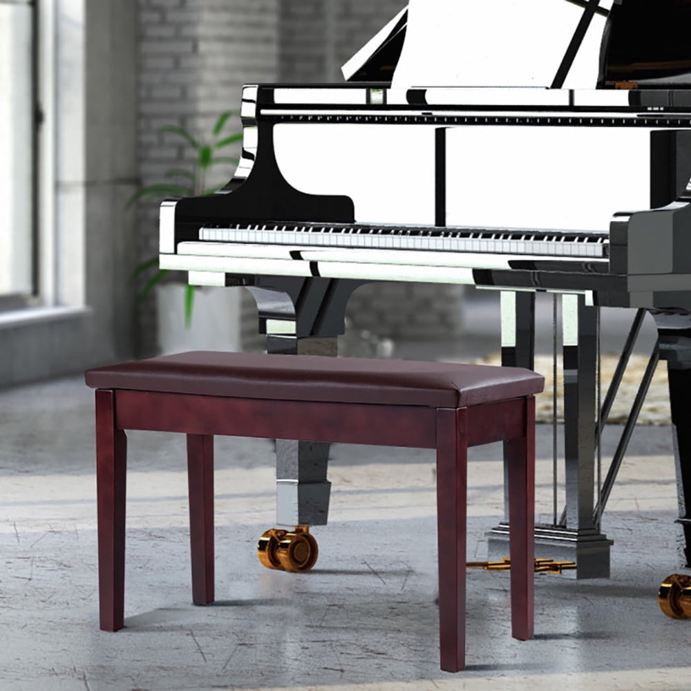 Barara King Solid Wood PU Leather Padded Piano Bench Keyboard Seat-Coffee