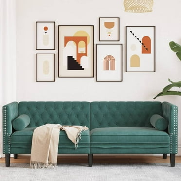 vidaXL Chesterfield Sofa with Bolsters 3-Seater Dark Green Velvet