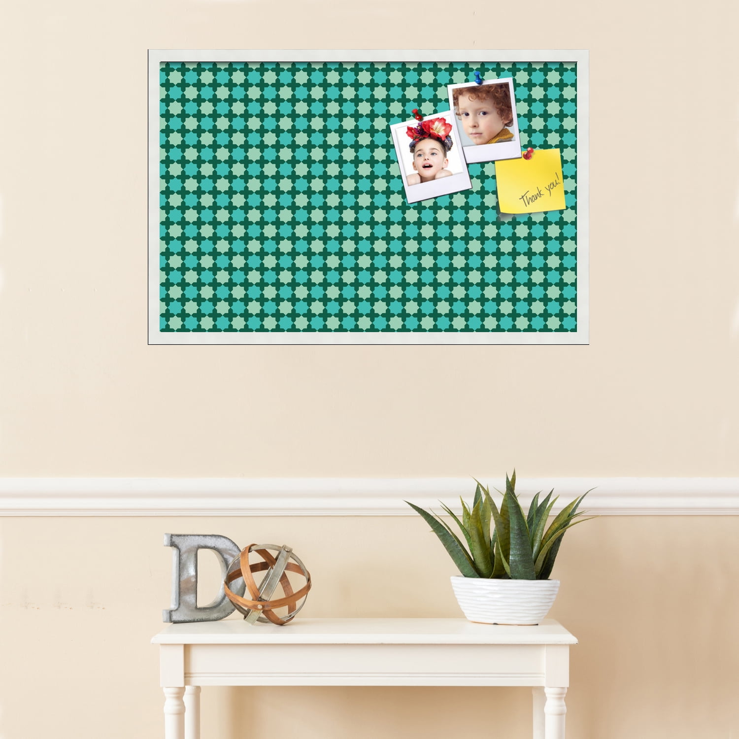 PinPix ArtToFrames 32x20 Custom Cork Bulletin Board    Poster Board Has a Fabric Style Canvas Finish, Framed in Satin White Frame (PinPix-588)