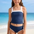 thumbnail image 2 of mgoYE Girl Swimsuits Size 8 Girls Swimsuit Bikini Set 2 Piece Bathing Suits Color Block Criss Cross Swimwear(Blue,5-6 Years), 2 of 6