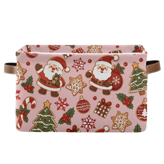 Santa Claus Christmas Tree Snowflakes Foldable Storage Large Fabric Storage Baskets Organizer Storage Bins with Handles for Home Office