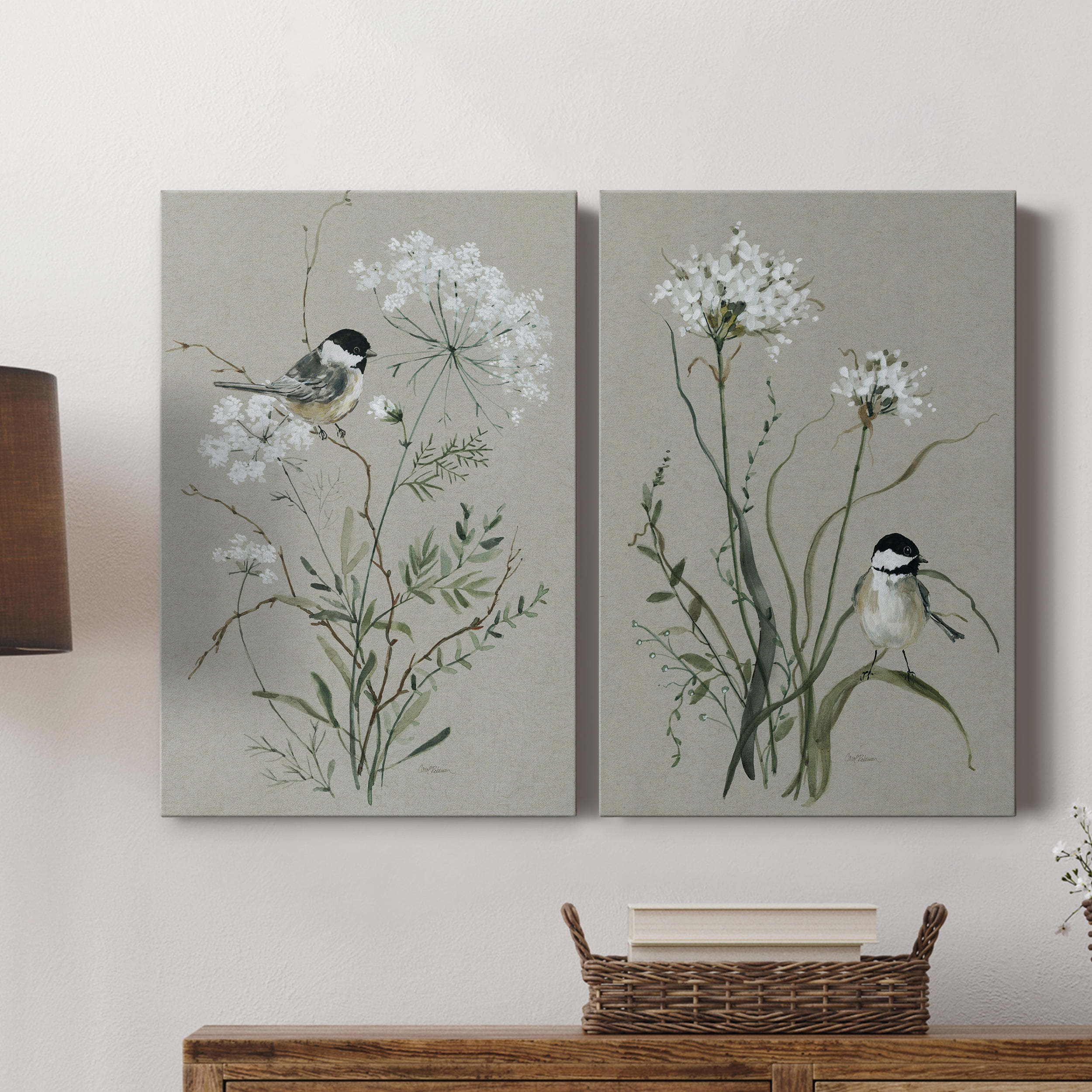 Bouquet of Grace Bird I Premium Gallery Wrapped Canvas - Ready to Hang - Set of 2 - 12 x 18 Each