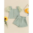 thumbnail image 3 of Musuos Kids Girls Summer Ribbed Outfit 1-5 Years Daisy Print Mesh Short Sleeve T-Shirt and Elastic Shorts Set Cute 2 Piece Clothes, 3 of 10