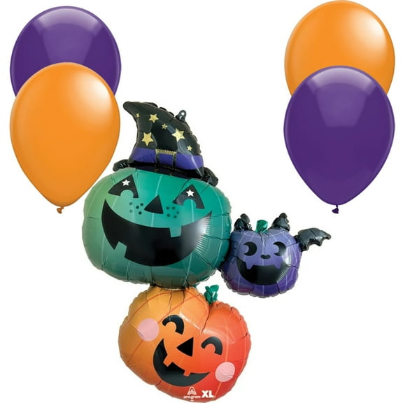 33" Halloween Fun & Spooky Pumpkin Stacker Balloon with 4 Latex Balloons – Medium Shape Party Decoration