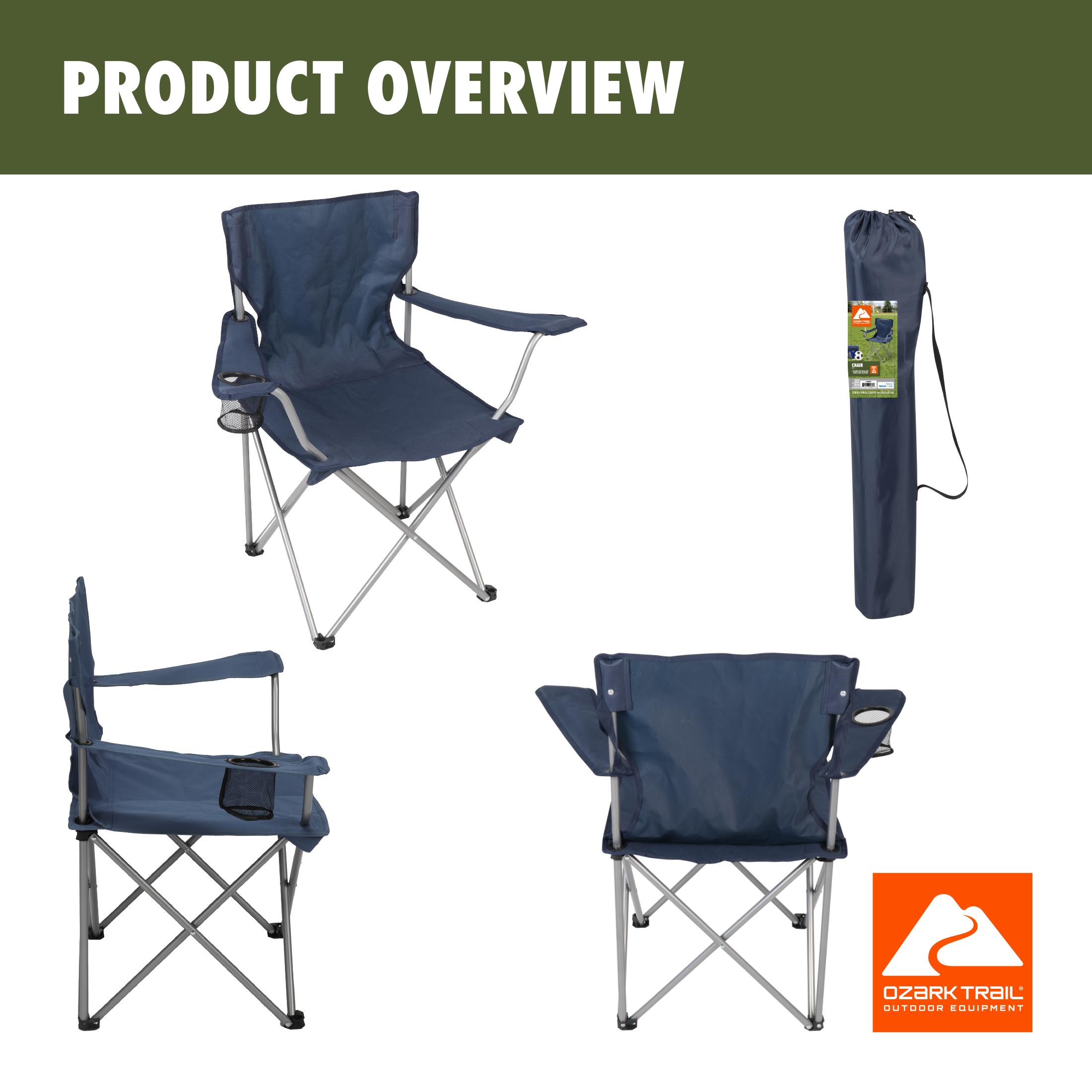 Silla de campamento plegable cuadrada con portavasos, azul oscuro 5