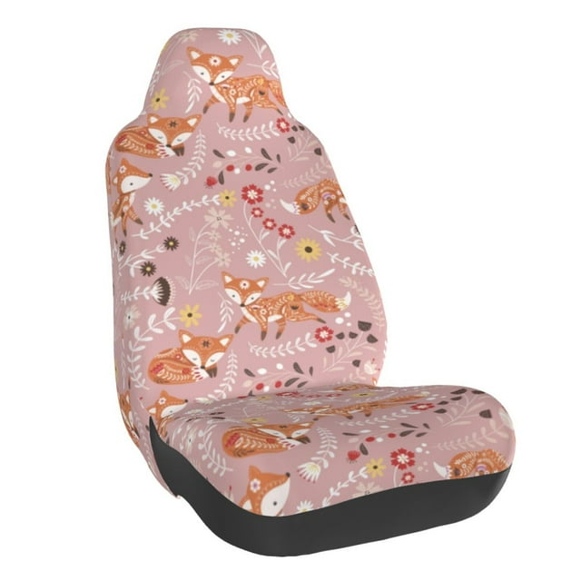 Wukai Beautiful Fox Full Set Car Seat Covers with Soft Padding Universal Auto Front Seats Protector and Cushion Mat