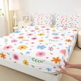 thumbnail image 3 of Manfei Colorful Flower Floral Twin Sheet Sets,Cute Cartoon Daisy Twin Fitted Sheet,Orange White Blue Flat Sheet For Kids,Super Cozy Room Decor,3 Pieces, 3 of 7