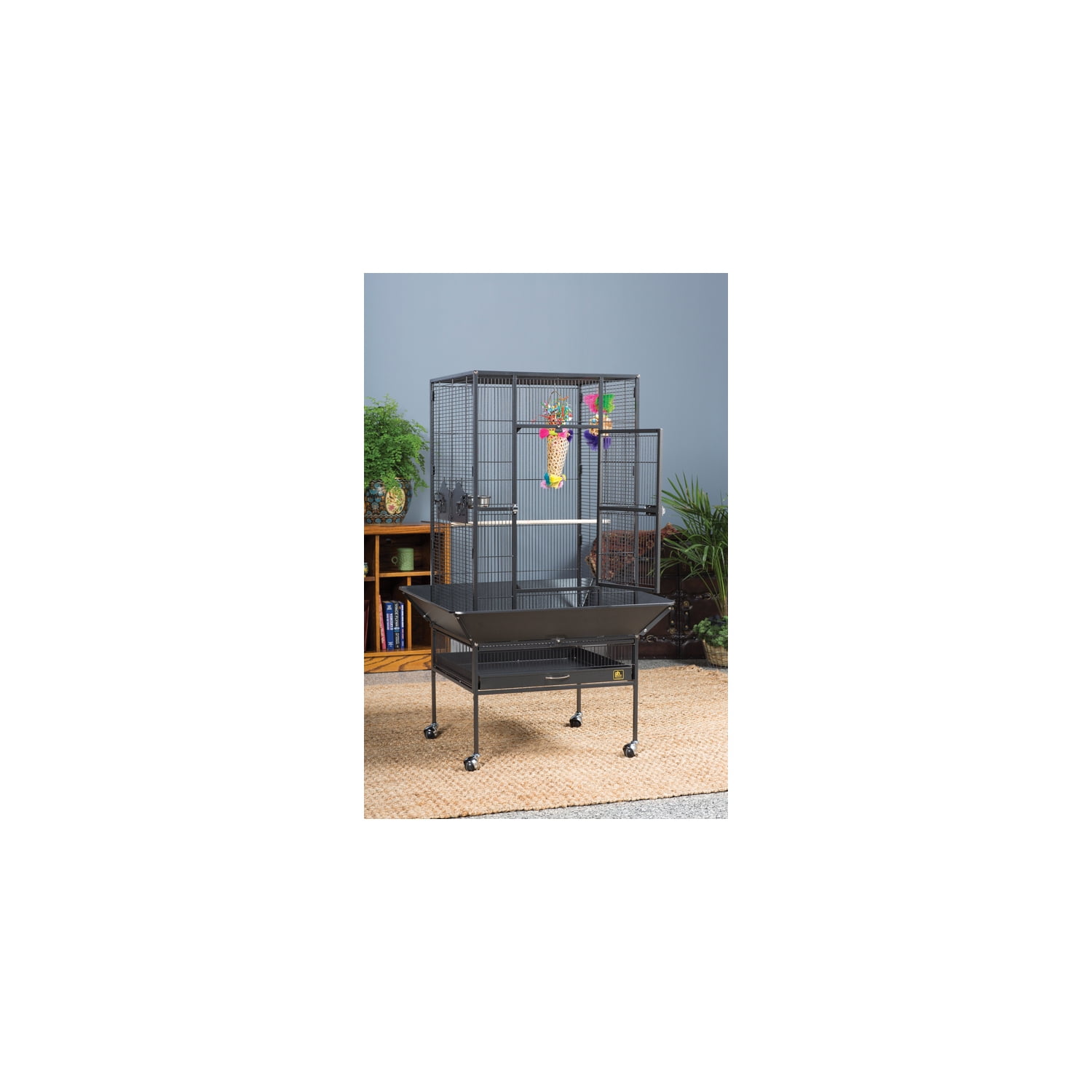 HomeStock Mid-Century Marvel Bird Cage with Retro-Inspired Design, Durable Construction, Spacious Interior, and Elegant Finish for Stylish-Color:Black Hammertone