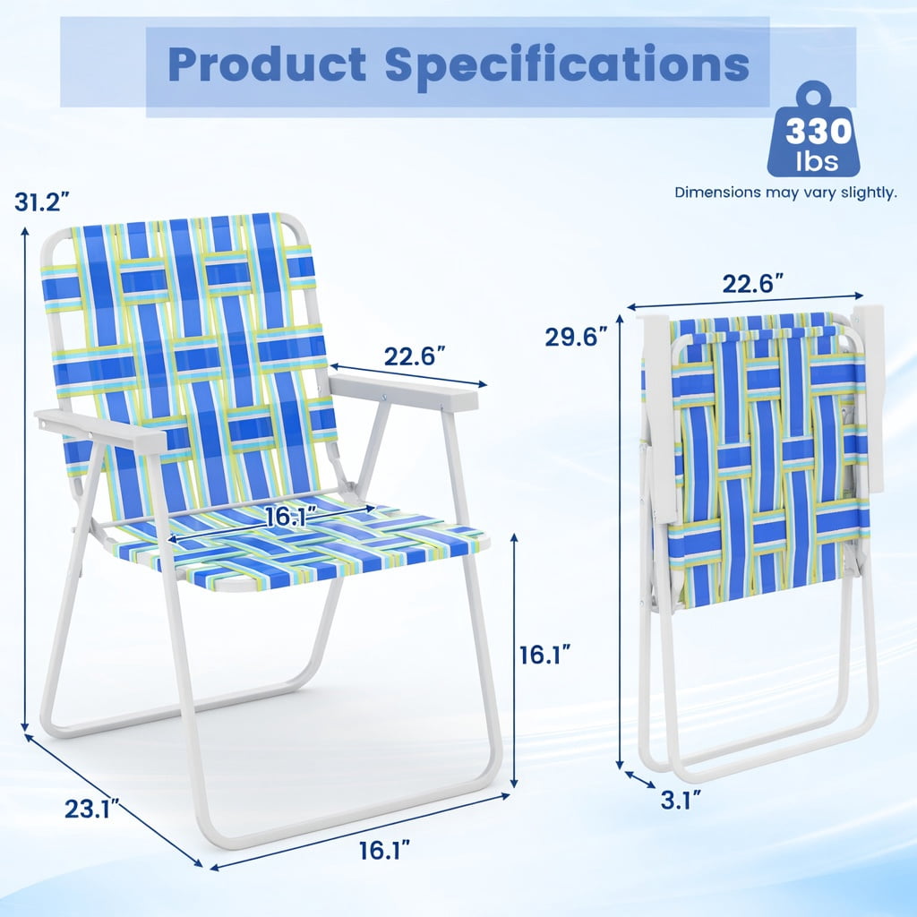 Hommoo 4-Pack Foldable Beach Chairs for Camping, Lawn & Outdoor Use, Heavy-Duty Steel Frame, Fade-Resistant PE Webbing, Portable & Lightweight, Blue