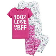 Carter's Girls' 4-Piece Snug Fit Cotton Pajamas (Pink/BFF, 5)