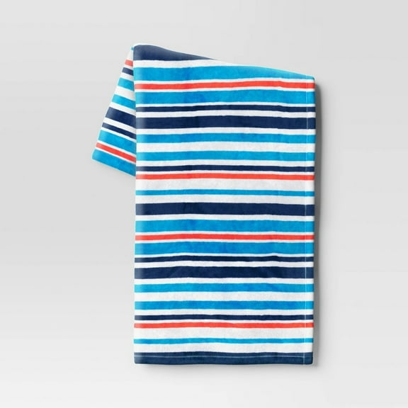 Beachy Striped Printed Plush Throw Blanket White - Sun Squad
