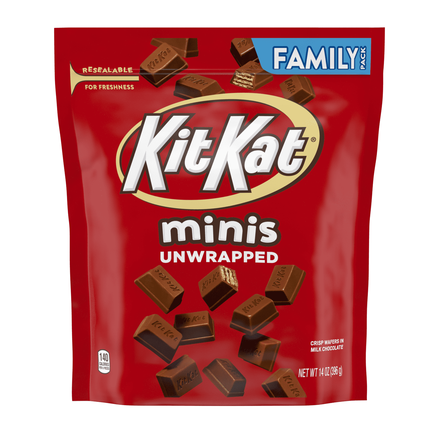 KIT KAT Minis Unwrapped Milk Chocolate Wafer Candy Bar, 14 oz Family Size Resealable Pouch