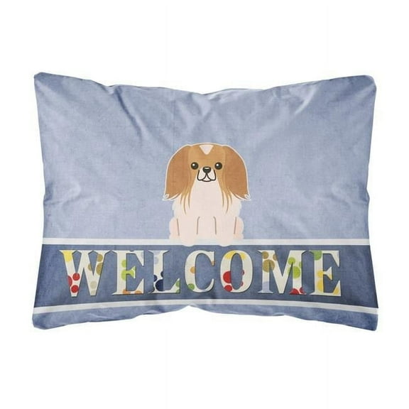 Carolines Treasures BB5684PW1216 Pekingese Red White Welcome Canvas Fabric Decorative Pillow, 12H x16W, multicolor