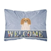 Carolines Treasures BB5684PW1216 Pekingese Red White Welcome Canvas Fabric Decorative Pillow, 12H x16W, multicolor