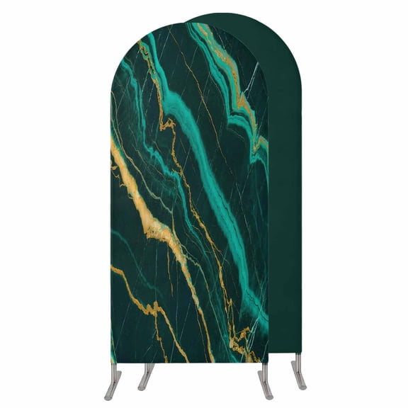 Marble Green Wedding Arch Cover,Stretchy Spandex Arch Backdrop Stand Covers 4 FT,Retro Abstract Ombre Gold Nature Cracks Round Top Arched Backdrop Cover for Birthday Party Ceremony Baby Shower Event