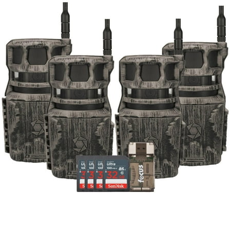 Stealth Cam Revolver 40MP Pro 360 Degree Cellular Trail Camera 4-Pack with Four 32GB Memory Cards and Card Reader