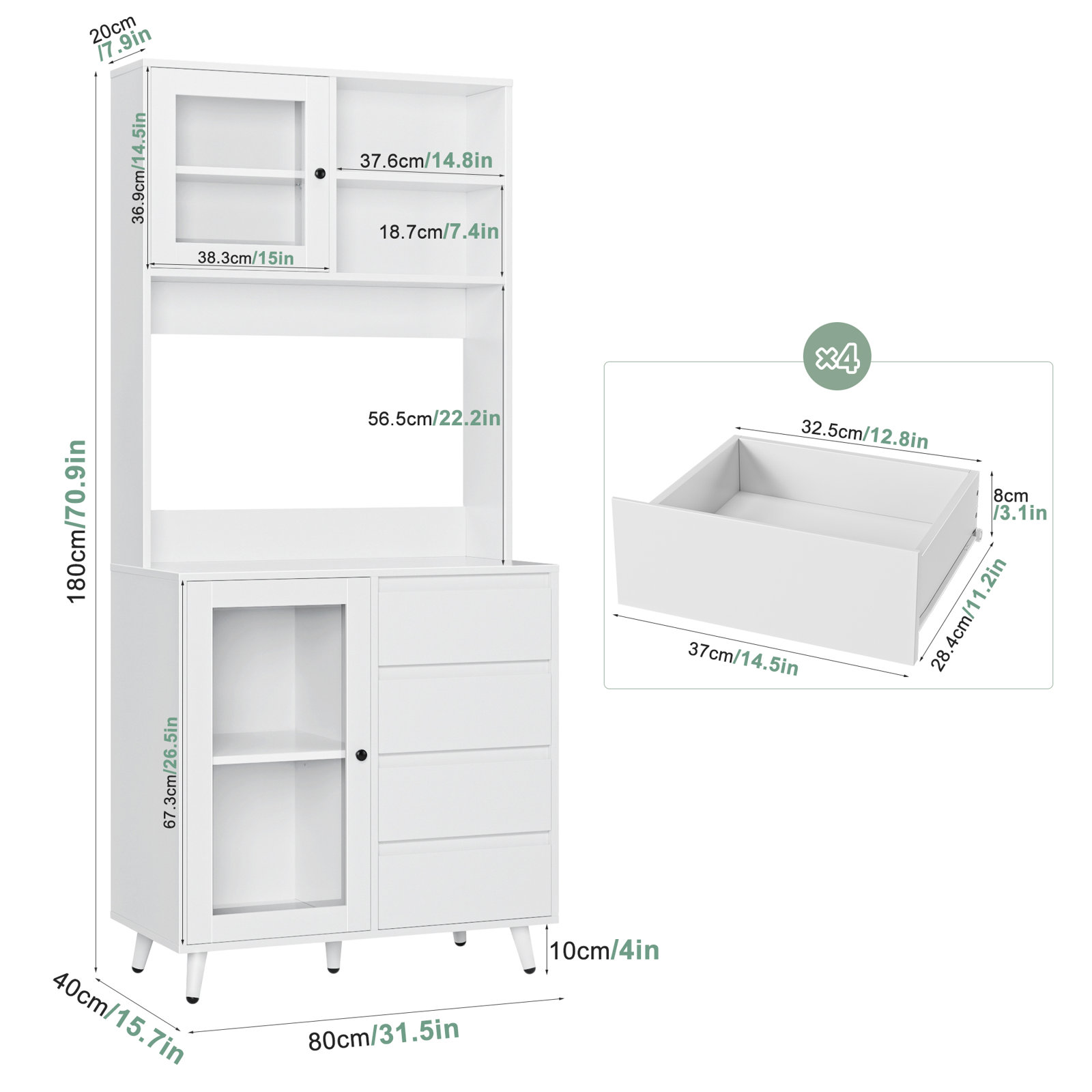 Homfa 70'' Tall Kitchen Pantry Cabinet with Tempered Glass Doors, Large Countertop Microwave Storage Cabinet with 2 Adjustable Shelves, White - image 2 of 10