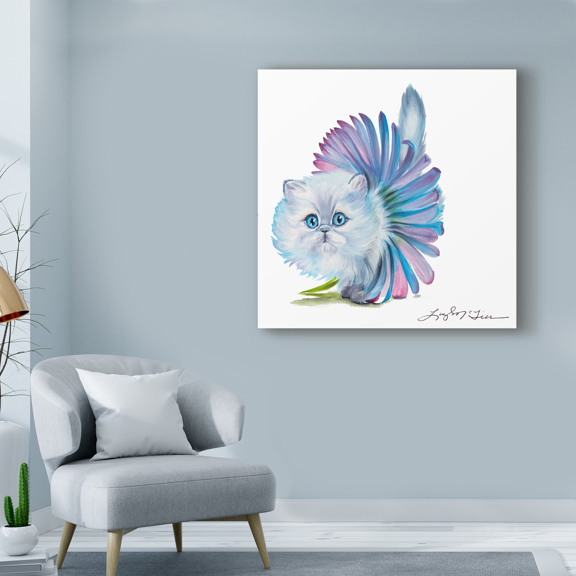 Trademark Fine Art 'Kitten Ballerina Daisy Flower Stare Persian Cat' Canvas Art by Lucy P. Mctier