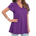 thumbnail image 6 of Womens Summer Blouses V Neck Loose Dressy Shirts Petal Short Sleeve Plus Size Tunic Tops, 6 of 8