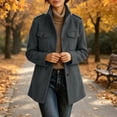 thumbnail image 2 of Jovrlynd Womens Coats Wool Stand Collar Button Winter Mid Length Warm Jackets with Pockets, S-3XL, 2 of 9